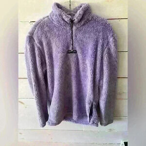 Lauren James Preptec pullover fleece half-zip sweater, small, purple, preppy,